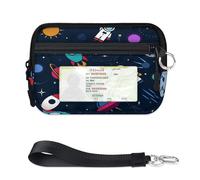 TropicalLife Astronaut Spaceship Rocket Wallet for Women Men Kids Girls Boys Astronaut Purses Mini Zip Card Case with ID Window Lightweight Portable Small Coin Card Organizer Bag