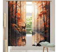 TropicalLife Autumn Fall Deer Semi Transparent Sheer Curtains - Slot Top Voile Curtain Panel for Living Room & Bedroom Window Treatments(55 "Wide x 84" Drop 2 Panels)