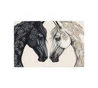 TropicalLife Black White Horse Placemat set of 4, Washable Double Linen Table Mat for Dinner Kitchen Decoration