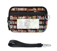 TropicalLife Bookshelf Print Wallet for Women Men Kids Girls Boys Bookshelf Pattern Purses Mini Zip Card Case with ID Window Lightweight Portable Small Coin Card Organizer Bag