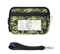 TropicalLife Camo Dinosaurs Design Wallet for Women Men Kids Girls Boys Dinosaurs Purses Mini Zip Card Case with ID Window Lightweight Portable Small Coin Card Organizer Bag