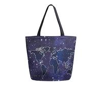 TropicalLife Canvas Handbag Galaxy World Map Tote Bags Large Reusable Shopping Grocery Bag Shoulder Bag Purse for Women Work School