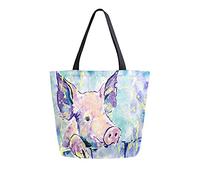 TropicalLife Canvas Tote Bag Art Painting Pig Animal Print Heavy Duty Cute Shopping Grocery Bag for Women Men School Canvas Shoulder Books Bag