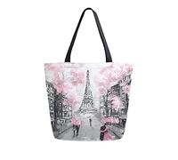 TropicalLife Canvas Tote Bag Romantic Paris Eiffel Tower Heavy Duty Cute Shopping Grocery Bag for Women Men School Canvas Shoulder Books Bag