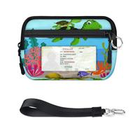 TropicalLife Cartoon Ocean Sea Turtle Wallet for Women Men Kids Girls Boys Purses Mini Zip Card Case with ID Window Lightweight Portable Small Coin Card Organizer Bag
