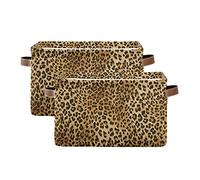 TropicalLife Cheetah Leopard Print Storage Basket Bin Vintage Animal Skin Large Fabric Storage Cube Box w/ Handle Collapsible Shelf Closet Basket Toy OrganizerNursery Bathroom 2 Pack, Multicolour