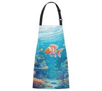 TropicalLife Chef Apron for Cooking, Adjustable Water-Resistant Kitchen Apron with Pockets, Unisex Design for Women & Men, 29.13x26.57 Inches,Sea World Carol Fish