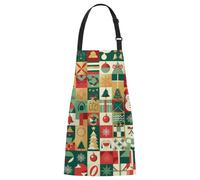 TropicalLife Chef Apron for Cooking, Adjustable Water-Resistant Kitchen Apron with Pockets, Unisex Design for Women & Men, 29.13x26.57 Inches,Christmas Patchwork