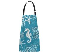 TropicalLife Chef Apron for Cooking, Adjustable Water-Resistant Kitchen Apron with Pockets, Unisex Design for Women & Men, 29.13x26.57 Inches,Ocean Sea Horse Carol