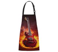 TropicalLife Chef Apron for Cooking, Adjustable Water-Resistant Kitchen Apron with Pockets, Unisex Design for Women & Men, 29.13x26.57 Inches,Music Guitar Fire