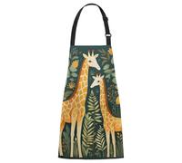 TropicalLife Chef Apron for Cooking, Adjustable Water-Resistant Kitchen Apron with Pockets, Unisex Design for Women & Men, 29.13x26.57 Inches,Tropical Leaves Giraffe