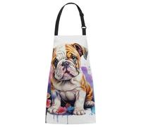 TropicalLife Chef Apron for Cooking, Adjustable Water-Resistant Kitchen Apron with Pockets, Unisex Design for Women & Men, 29.13x26.57 Inches,Cute Bulldog Butterfly Watercolor Puppy