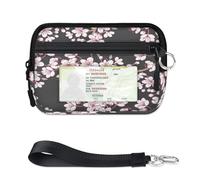 TropicalLife Cherry Blossom Wallet for Women Men Kids Girls Boys Cherry Flowers Purses Mini Zip Card Case with ID Window Lightweight Portable Small Coin Card Organizer Bag