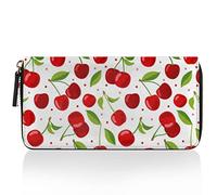 TropicalLife Cherry Patterns Purse Multi Credit Card Holder Bag Red Cherry Clutch Purse for Women Leather Zipped Long Wallet