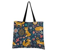 TropicalLife Cute Animal Fox Bird Flower Canvas Tote Bag Shopper Bag Reusable Echo-Friendly Grocery Bag with Zip Pocket for Women Men