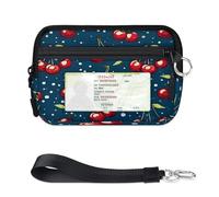 TropicalLife Cute Fruit Cherry Design Wallet for Women Men Kids Girls Boys Purses Mini Zip Card Case with ID Window Lightweight Portable Small Coin Card Organizer Bag