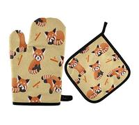 TropicalLife Cute Red Panda Animal Oven Mitt Potholder Set Heat Resistant Pad Glove with Hanging Loop for Men Women Baking Cooking BBQ