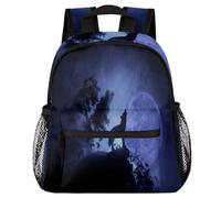 TropicalLife Dark Night Wolf Kids Backpack for Girls Boys Children Wolf Toddler Backpack Bookbag School Travel Casual Daypack