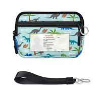 TropicalLife Dinosaurs Wallet for Women Men Kids Girls Boys Cute Dino Print Purses Mini Zip Card Case with ID Window Lightweight Portable Small Coin Card Organizer Bag