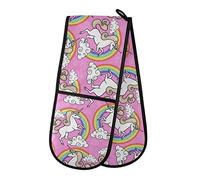TropicalLife Double Oven Glove Animal Unicorn Rainbow Double Oven Mitt Heat Resistant Cotton Lining Pot Holder for Kitchen Baking Cooking Grilling Christmas