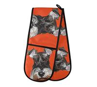 TropicalLife Double Oven Glove Mitts Art Painting Schnauzer Dog Heat Resistant Pot Holders for Home Kitchen Cooking Baking Outdoor BBQ