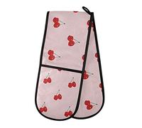 TropicalLife Double Oven Glove Mitts Cherry Fruit Pattern Print Heat Resistant Pot Holders for Home Kitchen Cooking Baking Outdoor BBQ
