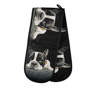 TropicalLife Double Oven Glove Mitts Cute Animal Dog French Bulldog Heat Resistant Pot Holders for Home Kitchen Cooking Baking Outdoor BBQ