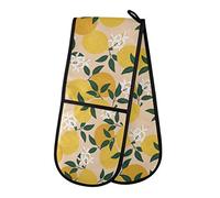 TropicalLife Double Oven Glove Mitts Fruit Lemon Flower Leaves Heat Resistant Pot Holders for Home Kitchen Cooking Baking Outdoor BBQ