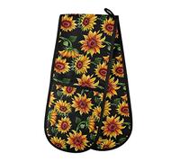 TropicalLife Double Oven Glove Mitts Heat Resistant Pot Holders for Home Kitchen Cooking Baking Outdoor BBQ (Sunflower Leaves)