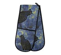 TropicalLife Double Oven Glove Mitts Oil Painting Cat Heat Resistant Pot Holders for Home Kitchen Cooking Baking Outdoor BBQ