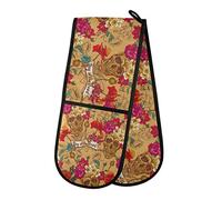 TropicalLife Double Oven Glove Mitts Vintage Day Of The Dead Skull Heat Resistant Pot Holders for Home Kitchen Cooking Baking Outdoor BBQ