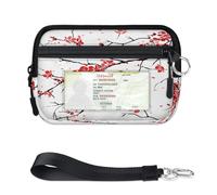TropicalLife Flowers Wallet for Women Men Kids Girls Boys Blossoms Cherry Flowers Purses Mini Zip Card Case with ID Window Lightweight Portable Small Coin Card Organizer Bag