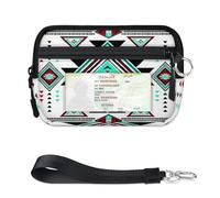 TropicalLife Geometric Ethnic Wallet for Women Men Kids Girls Boys Purses Mini Zip Card Case with ID Window Lightweight Portable Small Coin Card Organizer Bag