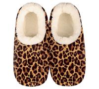 TropicalLife Giraffe Leopard Print Slipper Socks, Animal Skin Memory Foam Slippers for Women Men Indoor Cozy Non Slip Plush House Shoes with Grippers Size 6-7