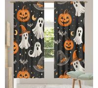 TropicalLife Halloween Pumpkins Ghost Semi Transparent Sheer Curtains - Slot Top Voile Curtain Panel for Living Room & Bedroom Window Treatments(55 "Wide x 84" Drop 2 Panels)