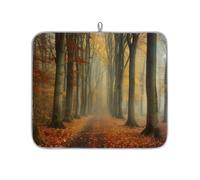 TropicalLife Highly Absorbent Dish Drying Mat, Non-Slip Kitchen Counter Drying Pad with Autumn Forest Path Mist Design, 16x18 Inch