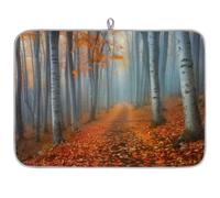 TropicalLife Highly Absorbent Dish Drying Mat, Non-Slip Kitchen Counter Drying Pad with Autumn Forest Path Design, 18x24 Inch