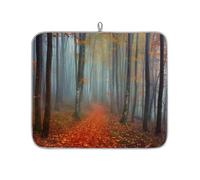 TropicalLife Highly Absorbent Dish Drying Mat, Non-Slip Kitchen Counter Drying Pad with Autumn Forest Path Misty Design, 16x18 Inch