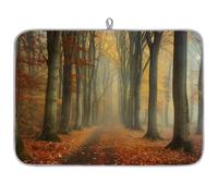 TropicalLife Highly Absorbent Dish Drying Mat, Non-Slip Kitchen Counter Drying Pad with Autumn Forest Path Mist Design, 18x24 Inch