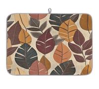 TropicalLife Highly Absorbent Dish Drying Mat, Non-Slip Kitchen Counter Drying Pad with Autumn Leaves Beige Design, 18x24 Inch