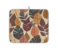 TropicalLife Highly Absorbent Dish Drying Mat, Non-Slip Kitchen Counter Drying Pad with Autumn Leaves Beige Design, 16x18 Inch
