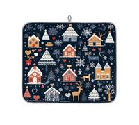 TropicalLife Highly Absorbent Dish Drying Mat, Non-Slip Kitchen Counter Drying Pad with Christmas Village Pattern Design, 16x18 Inch