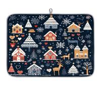 TropicalLife Highly Absorbent Dish Drying Mat, Non-Slip Kitchen Counter Drying Pad with Christmas Village Pattern Design, 18x24 Inch