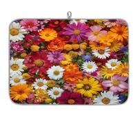 TropicalLife Highly Absorbent Dish Drying Mat, Non-Slip Kitchen Counter Drying Pad with Colorful Mixed Flowers Design, 18x24 Inch