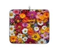 TropicalLife Highly Absorbent Dish Drying Mat, Non-Slip Kitchen Counter Drying Pad with Colorful Mixed Flowers Design, 16x18 Inch