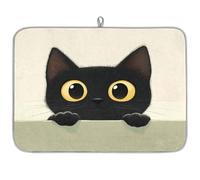 TropicalLife Highly Absorbent Dish Drying Mat, Non-Slip Kitchen Counter Drying Pad with Cute Black Cat Peeking Design, 18x24 Inch