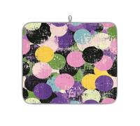 TropicalLife Highly Absorbent Dish Drying Mat, Non-Slip Kitchen Counter Drying Pad with Grunge Colorful Circles Design, 16x18 Inch