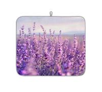 TropicalLife Highly Absorbent Dish Drying Mat, Non-Slip Kitchen Counter Drying Pad with Lavender Field Design, 16x18 Inch