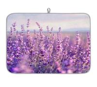 TropicalLife Highly Absorbent Dish Drying Mat, Non-Slip Kitchen Counter Drying Pad with Lavender Field Design, 18x24 Inch