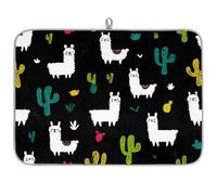 TropicalLife Highly Absorbent Dish Drying Mat, Non-Slip Kitchen Counter Drying Pad with Llamas Cacti Vibrant Black Pattern Design, 18x24 Inch
